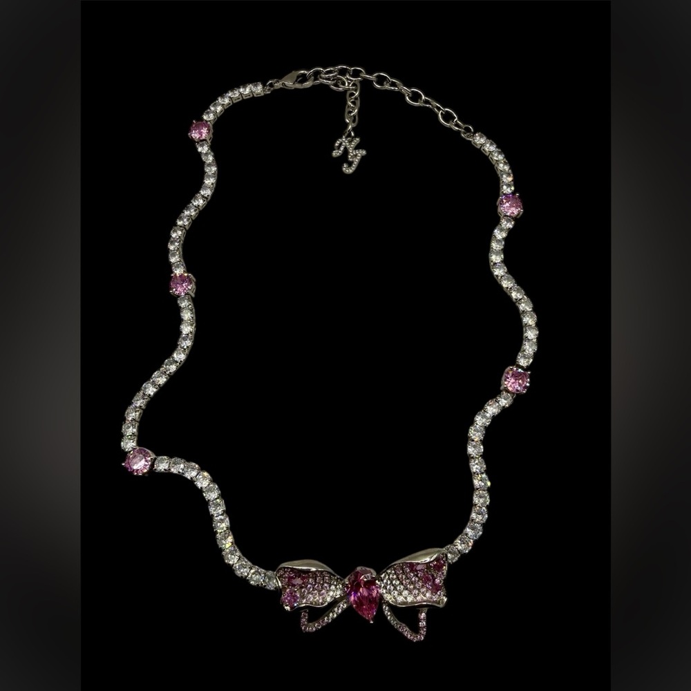 Nana Jaqueline pink diamond bow necklace